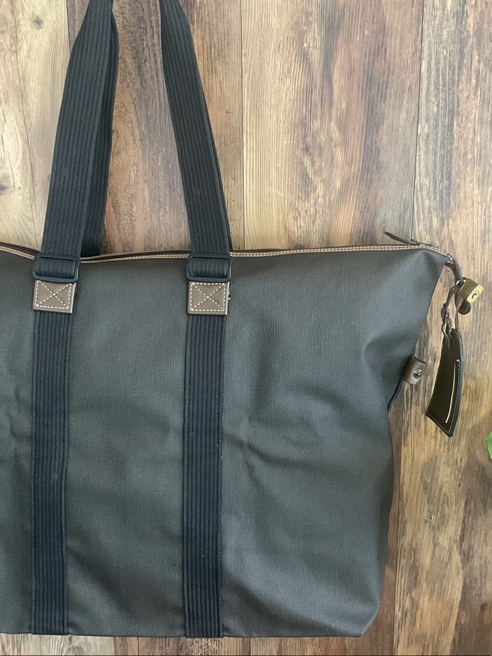 Dunhill Vintage Herringbone Canvas/Leather Travel Tote, Luggage Tag & Gold Lock